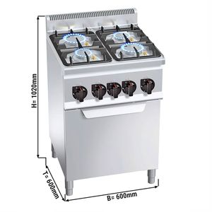 Cuisinière à gaz - 19 kW - 4 brûleurs - avec four à gaz statique - 3,5 kW - Product Image 2
