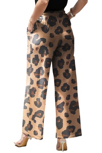 Pantalones sueltos con cordón y estampado de leopardo para mujer, diseño de pierna ancha informal de algodón 100% para primavera y verano con logotipo en la cintura - Product Image 2