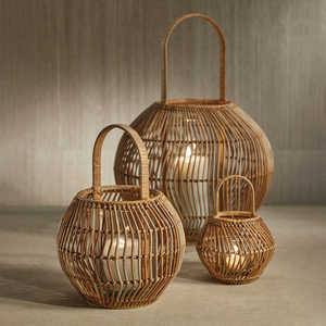 Delicate Rattan Floor Lantern Wholesale Wicker <b>Candle</b> Lantern <b>Large</b> Scale Design Warm Ambient Lighting Accent For Living Spaces - Product Image 1