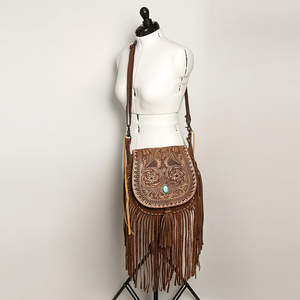 Sac à main pour femme de style bohème personnalisé de luxe, automne, qualité supérieure, cuir véritable, décoration de fleurs en pompon, sculpture artisanale - Product Image 2