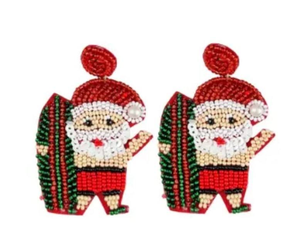 Pendientes de Navidad con bordado de cuentas con estilo hecho a mano de Papá Noel, joyería navideña, pendientes artesanales festivos, abalorios, se aceptan personalizados - Product Image 2