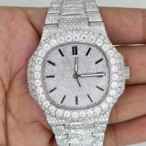 นาฬิกามอสซาไนต์น้ำแข็งสไตล์ลำลองสำหรับนาฬิกาสแตนเลสสตีลสีขาวเงาวาวระบบควอตซ์อัตโนมัติ - Product Image 1