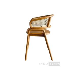 Silla de Comedor con Brazos de Ratán y Madera de Teca, Diseño Moderno y Minimalista, Construcción de Madera Sólida para Apartamentos, Hoteles y Restaurantes - Product Image 3