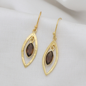 Pendientes de aspecto étnico de piedras preciosas de cuarzo ahumado Natural de Plata de Ley 925 de diseño de lujo para mujer, joyería hecha a mano - Product Image 3