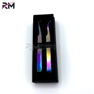RMI Multi Plasma Couleur Cils Pince À Épiler Point Régulier Courbé Et 90 Degrés Diamant Grip Et 2 Pcs Noir Carte Boîte Emballage - Product Image 5