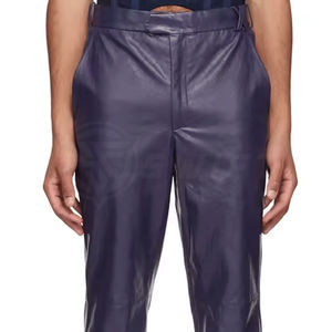 Pantalon en cuir décontracté pour hommes de haute qualité, taille moyenne, motif droit, couleur unie, bouton léger, haut de gamme, vente Streetwear - Product Image 4