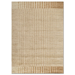 Alfombra de Lana Tejida a Mano Contour Gold, Estilo Bohemio y a Rayas, Rectangular Grande para Dormitorio o Sala de Estar, Hecha a Mano Hwl-439 - Product Image 1