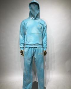 Venta al por mayor de ropa de calle personalizada de los hombres Flare Sweatsuit French Terry Raw Hem con capucha de peso pesado de los hombres acampanados pantalones de chándal y sudaderas con capucha conjuntos - Product Image 5
