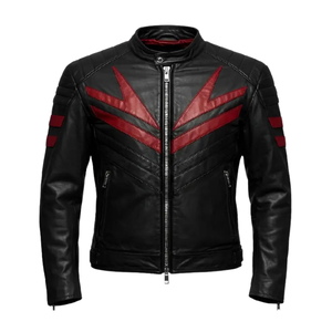 เสื้อแจ็กเก็ตมอเตอร์ไซด์หนังวัวสำหรับนักขี่มอเตอร์ไซค์สำหรับฤดูหนาวลายทางสีแดงใส่ได้ทั้งชายและหญิงมีเกราะป้องกันด้านใน - Product Image 5