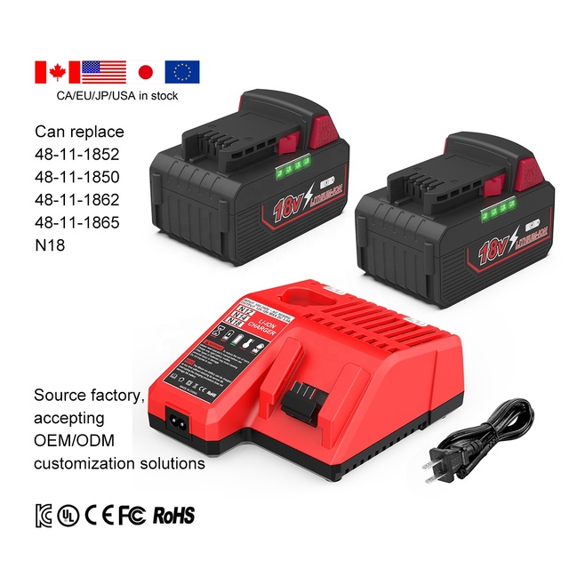 4ah 6ah Batteries Replacement for Mil Tools 18v Tool Battery  N-18 for Drill High Cordless Output Battery Mil N-18