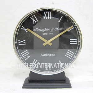 Horloge de table analogique à quartz de forme ronde en métal en aluminium romain plaqué or pour bureau à domicile - Product Image 2