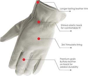 Gants de conduite en cuir de chèvre blanc à prix d'usine, gants de travail souples pour hommes |   Gants en cuir véritable doux - Product Image 2