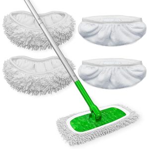 Almohadillas de microfibra para fregona plana, paquete de 4, reutilizables, lavables, para Swiffer Sweeper, paños rectangulares para fregona con mango de aluminio telescópico - Product Image 1