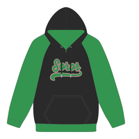 Sudadera con capucha negra 08 Soror de manga raglán para mujer, estilo hermandad universitaria griega, rosa y verde, elegante, informal, de invierno, con insignia frontal
