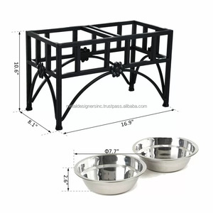 Estación de alimentación alta de comedor doble elevada, soporte de cuencos para mascotas de acero inoxidable negro de hierro para comederos para gatos y perros - Product Image 4
