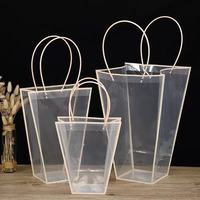 Tas PP Transparan Bentuk T dengan Pinggiran Berwarna MU Flower, Kemasan Tas Hadiah PP, Kemasan Tas Jinjing PP Transparan, Tas Belanja PP Laser