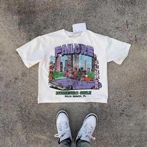 Diseño personalizado 100% algodón 300GSM Heavyweight Men's T-Shirts DTG Print Drop Shoulder Crew Neck Boxy Fit Cropped Style - Product Image 1