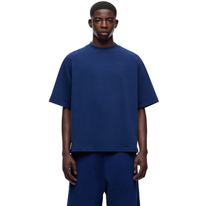 T-shirts pour hommes en polyester tricoté grammage lourd, col rond uni, coupe ample personnalisée, anti-boulochage, style urbain - Product Image 1