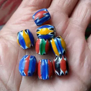 Cuentas de cristal de Chevron azul antiguo estilo veneciano Vintage, fabricación de joyas DIY únicas, cuentas de cristal de Murano de varios colores - Product Image 1