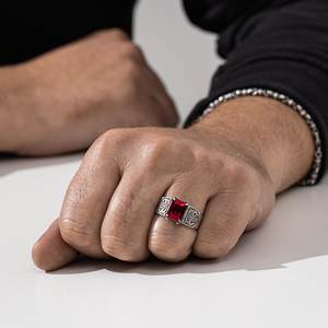 Anillo de Piedra Preciosa de Rubí Rojo con Corte Radiante, Chapado en Rodio, Plata de Ley 925, Unisex, para Boda, Compromiso, Fiesta, Regalo Vintage - Product Image 4