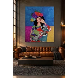 Fida, femme avec une couronne de fleurs recouvrant son visage avec sa main, impression sur toile - Product Image 4