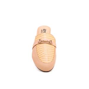Automne Beige Mule bout ouvert sans lacet daim liège semelle extérieure anti-glissant léger amorti avec fourrure de bois PU EVA imprimé - Product Image 1