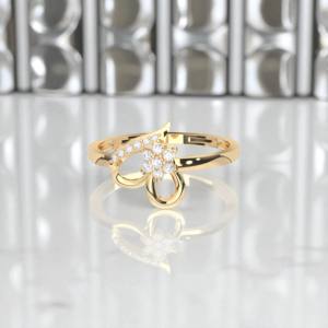 0.10 carats E-F/VVS-VS Moissanite ronde coupe diamant Prong Set Fantaisie Floral Bow Ring Made in Silver For Her - Product Image 5