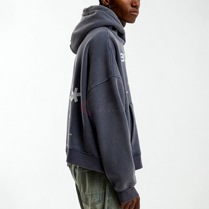 Nouveau Streetwear 500GSM coton noir pull Baggy à capuche broderie personnalisée sérigraphie sweats à capuche pour hommes - Product Image 3