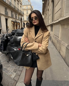 Frais Artical Double boutonnage bouton en peau de mouton Blazer vert daim uni teint solide motif coupe-vent veste printemps hiver automne - Product Image 4