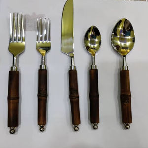Juego de Cubiertos de Acero Inoxidable con Aspecto Antiguo, Chapado en Oro, Moderno, de Cinco Piezas, Cuchara, Tenedor, Juego de Cubiertos Duradero, Cubiertos para Boda - Product Image 1