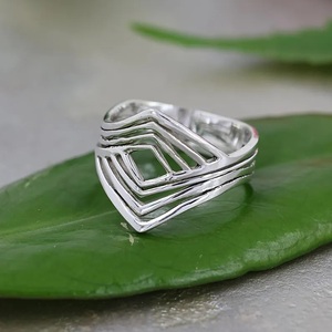 Geometry <b>Ring</b> 925 Sterling <b>Silver</b> Minimalist Multi Layer Rhombus Shaped <b>Chunky</b> Boho <b>Ring</b> for Women - Product Image 2
