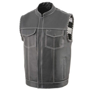 Gilet en cuir pour homme de haute qualité, vêtement d'extérieur d'hiver, sans manches, imperméable, coupe-vent, avec poches latérales, gilets de motard personnalisés - Product Image 6