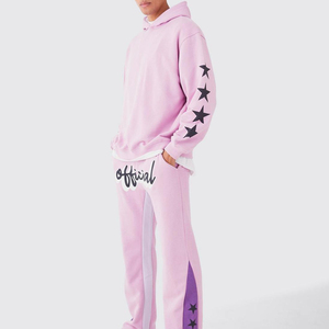 Conjunto de Sudadera con Capucha Rosa para Hombre, Corte Holgado, Felpa, Estampado de Estrellas, Chándal Informal con Bolsillo, Ropa de Otoño - Product Image 1