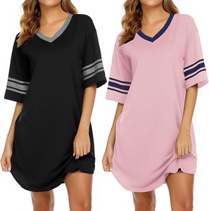 Femmes été automne hiver nouveau vêtements de nuit chemise de nuit genou longueur à manches courtes dessin animé pyjamas 3XL 100% Polyester tricoté - Product Image 1