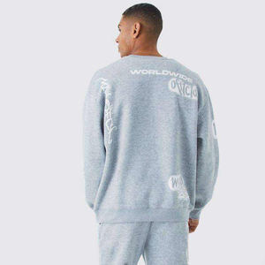 Heather <b>Grey</b> Solid 100% Cotton Flared Stacked Sweatpants Set | Oversized Crewneck <b>Sweatshirt</b> Sport Tracksuit Winter OEM - Product Image 3