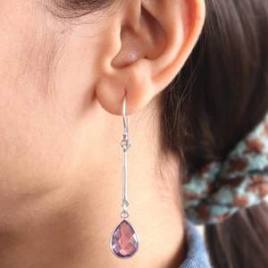 Pendientes colgantes con forma de pera de amatista natural, joyería hecha a mano de Plata de Ley 925, piedra natal de febrero para mujer - Product Image 2
