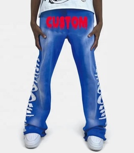 Ensemble coupe ajustée personnalisé Jogger pantalon surdimensionné 100% coton français éponge coupe Vintage imprimé en détresse lavage à l'acide pantalons de survêtement évasés hommes - Product Image 5