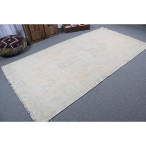 Alfombra Turca Grande Vintage de Lana, 5x9.4 pies, Diseño Abstracto Blanco con Parches, Respaldo de Látex Ecológico - Product Image 2
