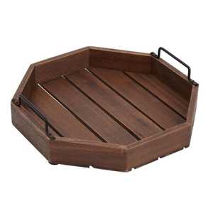 Plateau de service fantaisie en bois avec poignée en métal parfait pour la cuisine, la salle à manger et le salon à un prix abordable - Product Image 1