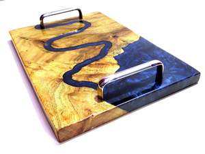 Acacia Wood and <b>Epoxy</b> Resin Serving Tray with <b>Metal</b> Handle Customized Size for Home Storage and Food by saniya handicraft - Product Image 6