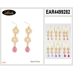 Juego de 3 Pares de Aretes de Moda Linda en Forma de Lágrima, Chapados en Oro, con Piedras de Plástico, Joyería Elegante para Mujer, Tamaño 1.3 cm - Product Image 4