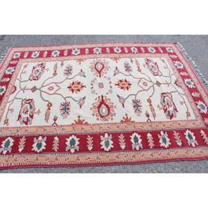 Vintage Large Rug 5.7x8.1 ft, <b>Red</b> Blue Floral Rug <b>Wool</b> - Product Image 3