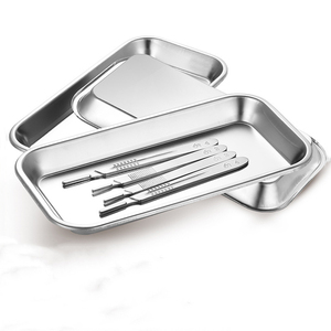 Bandeja plana dental cuadrada de acero inoxidable de alta calidad, bandeja de servicio Manual con espejo - Product Image 2