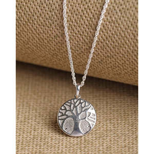 NOVAMART Fine Rhodium-Plated Trendy <b>Tree</b> of Life Pendant <b>Necklace</b> with Zircon and Diamond Accents Wholesale Export - Product Image 2