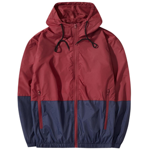 Chaqueta Cortavientos Unisex con Bloques de Color, Cierre Completo, Capucha, Ligera, Color Granate, Azul Marino, Resistente al Agua, Informal, Deportiva - Product Image 1