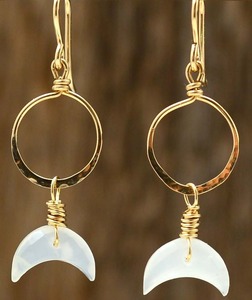 Great Quality White <b>Moonstone</b> 12mm Drilled Wire Wrap Circle Dangle Brass <b>Earring</b> Handmade Jewelry for Girl Fashion Jewelry - Product Image 1