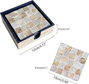Posavasos Cuadrado Bohemio Hecho a Mano de Alta Calidad con Incrustaciones de Concha Natural para Accesorios Elegantes de Mesa para el Hogar - Product Image 6