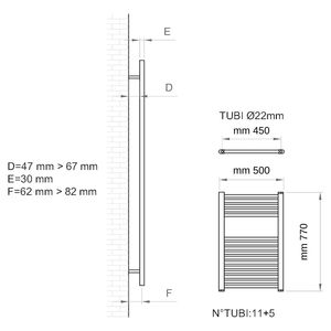 Scaldasasciugamani tubolari tondi in colore nero 450x500x770mm dimensioni verniciato e acciaio cromato per set di ferramenta da bagno - Product Image 5