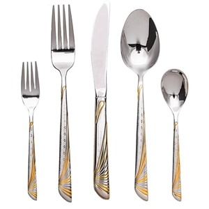 Stainless Steel Set Of 5 Flatware <b>Used</b> In Kitchenware Tabletop Cafe Home Gold Color Plated Cutlery Round Designer Handle - Product Image 4