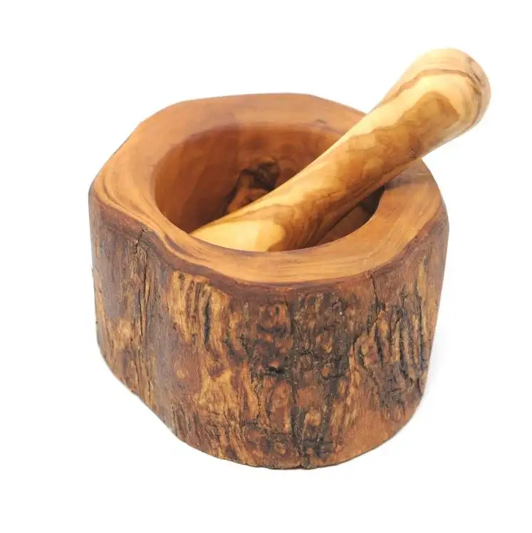 Mortier et pilon marron en bois créatif pour restaurant à domicile accessoires de cuisine outils d'herbes et d'épices broyeur de médicaments en granit